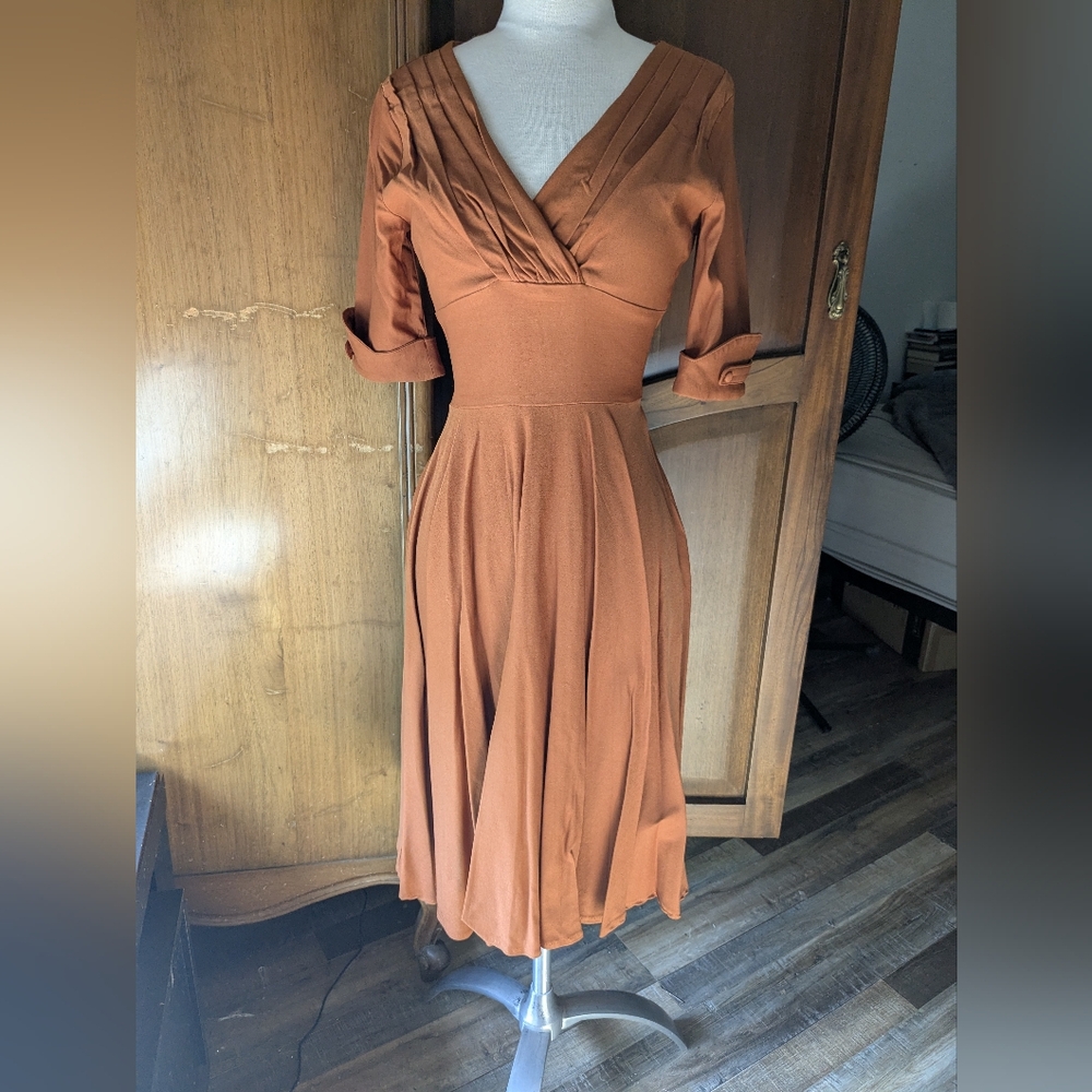 Unique Vintage Rust Pinup Dress NWT